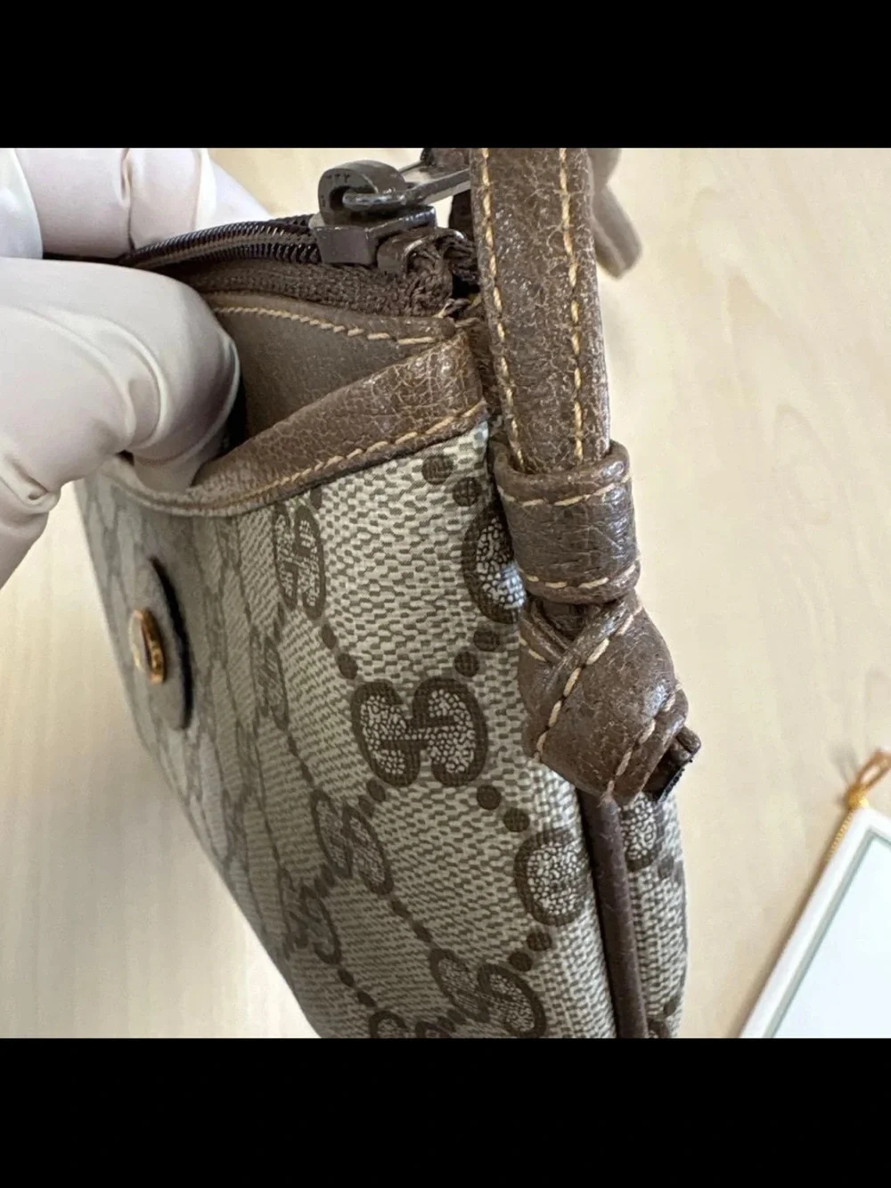 Gucci Beige/Brown Monogram Crossbody Bag with Gold-Tone GG
